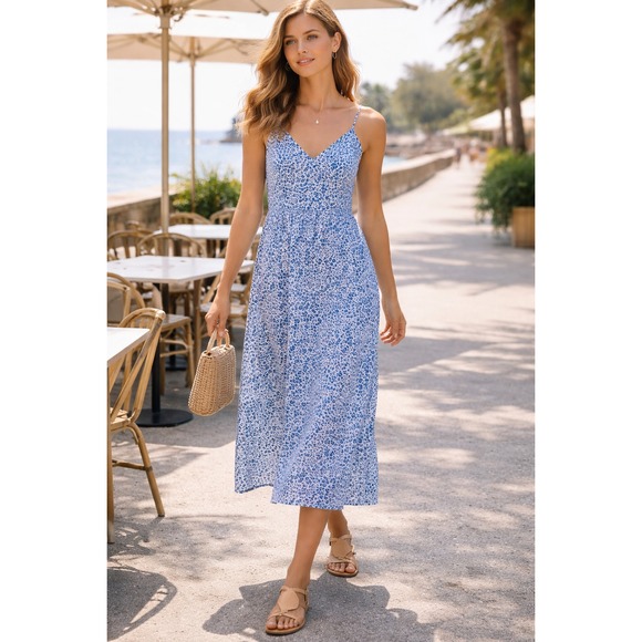 Baum Und Pferdgarten Dresses & Skirts - Baum und Pferdgarten Cotton Slip Midi Dress Blue Print Sleeveless Size 2